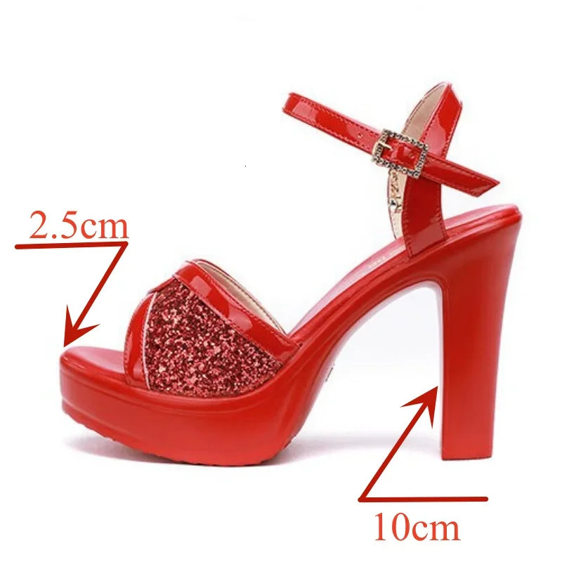 Small size 32-43 white red light wedding shoes womens block high heels sandals 2024 summer platform sandals office model 240605