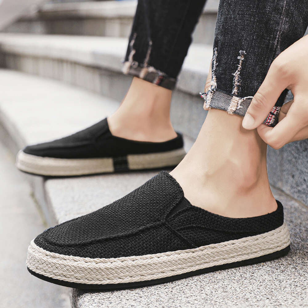 Breathable Fashion Casual Walking Running Sneakers Men Comfortable Non Slip Woven Cloth Lazy Shoes Half Slippers Ddmysaturn