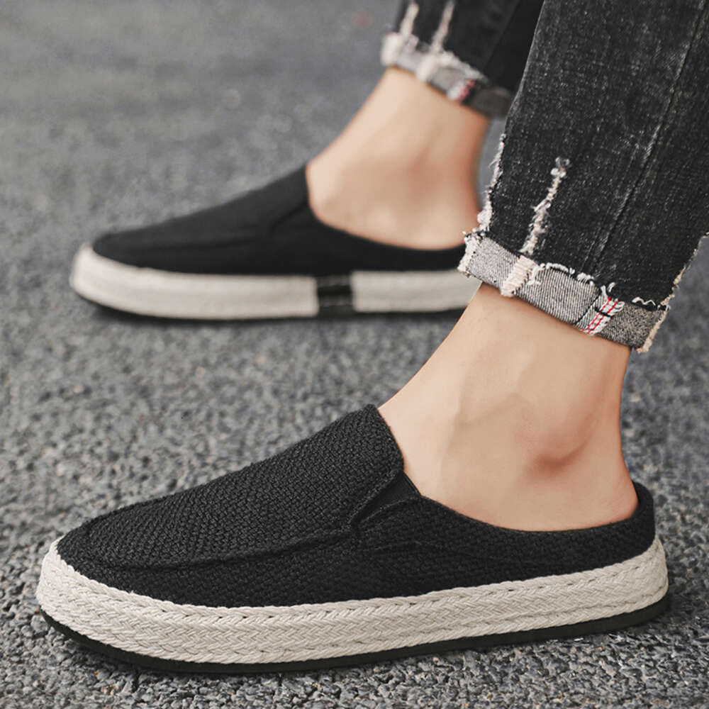Breathable Fashion Casual Walking Running Sneakers Men Comfortable Non Slip Woven Cloth Lazy Shoes Half Slippers Ddmysaturn
