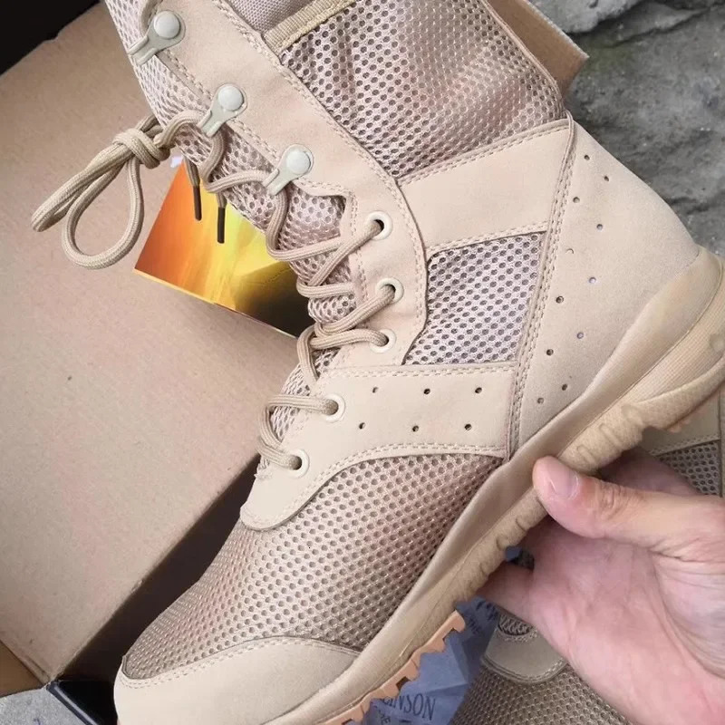 Summer Combat Training Boots Work Shoes Lightweight Mesh Breathable Military Tactical Boots 34-49 Plus Size Outdoor Hiking Boots 240605
