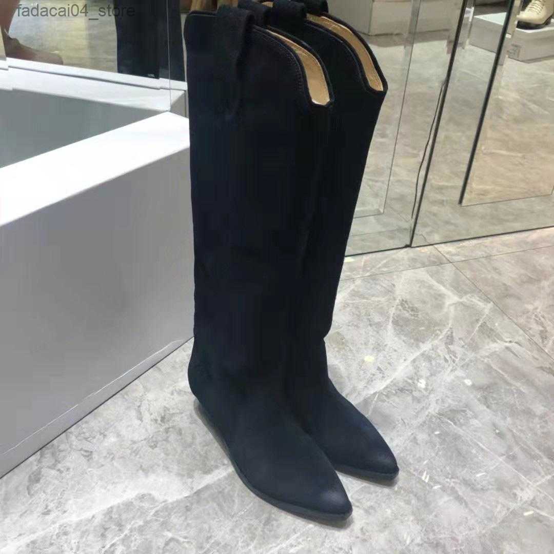 Boots Fashion Season Shoes Isabel Paris Marant Boots Denvee Black Suede Knee-high Boots Western Q240605