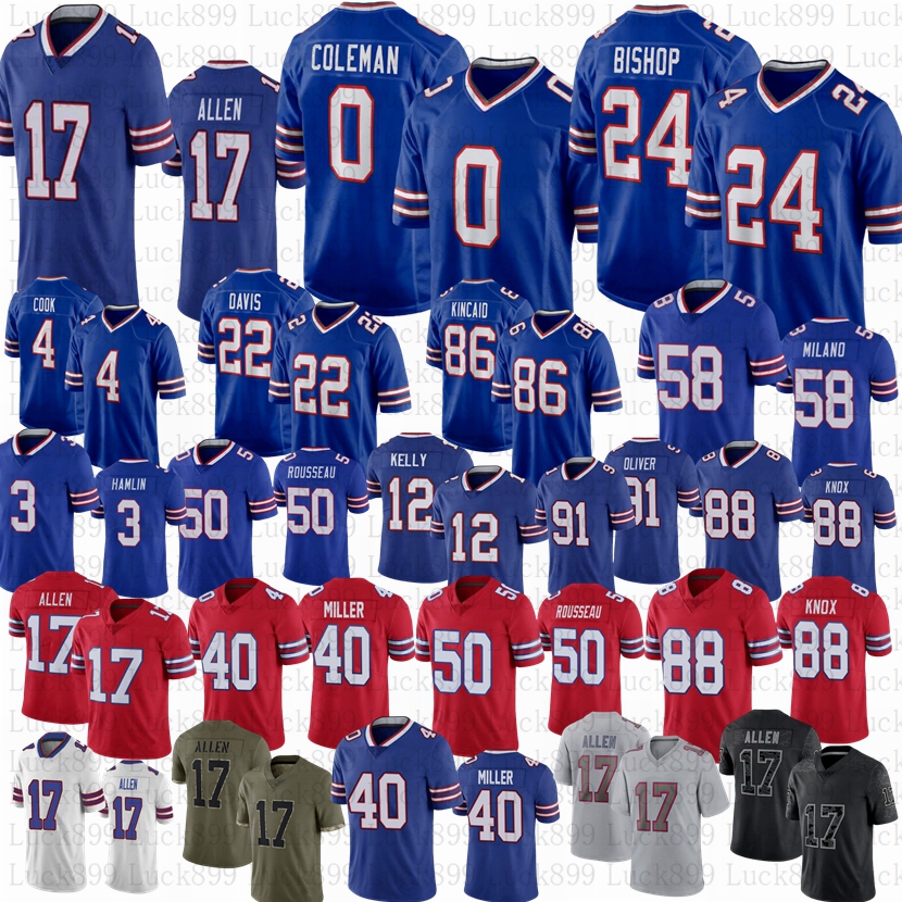 Josh Allen Matt Milano Football Jersey Von Miller Cook Dalton Kincaid Kelly Dawson Knox Hamlin Keon Coleman Curtis Samuel Shakir Bruce Smith