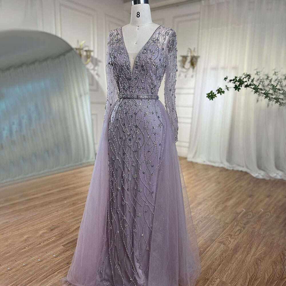 Lilac Long Sleeves Evening Dresses 2024 Dubai Elegant Dia Mermaid Beaded Formal Dress Serene Hill LA70341
