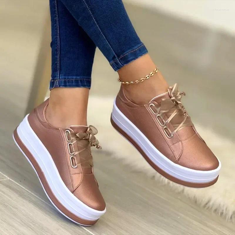 Casual Shoes Lace Up Platform Women Gold Sier Flats Leather Thick Bottom Sneakers atos De Mujer Woman Plus Size 43