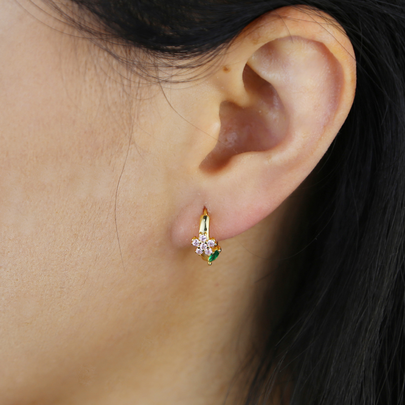 Sterg Sier Blue Pink Zircon Hoop Earrings for Women