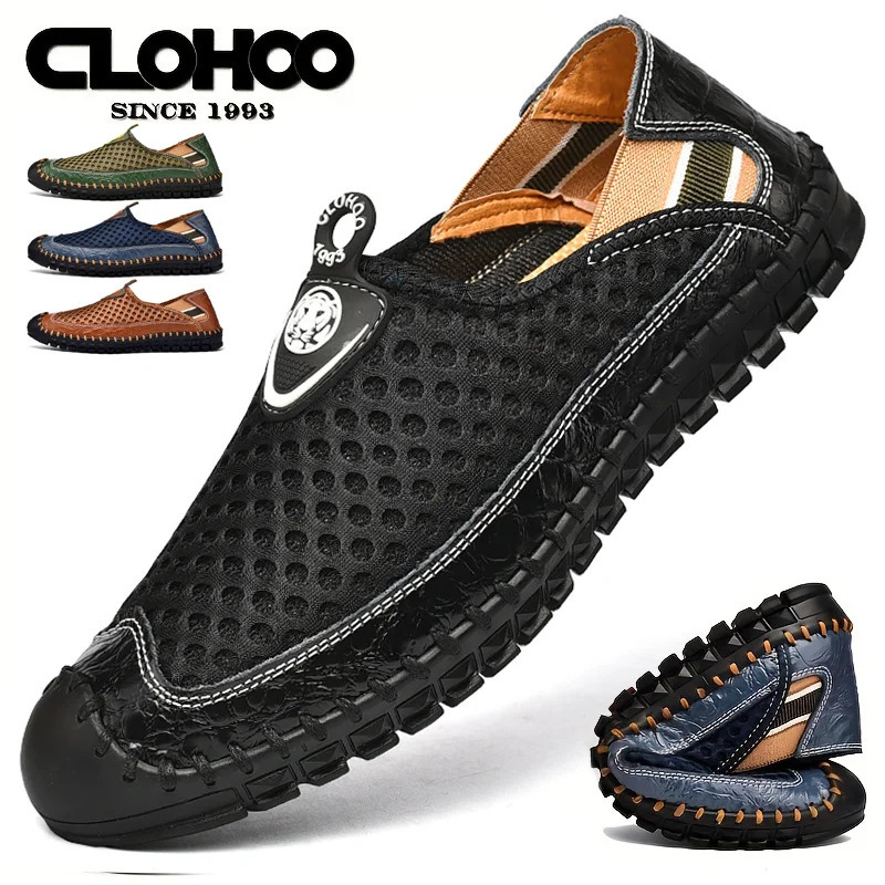 CLOHOO Handmade Comfortable Vacation Net Shoes Fashion Casual Mens Shoes 240605