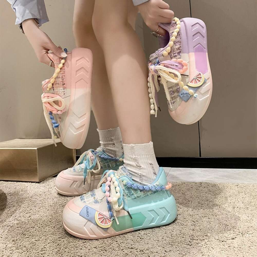 5CM Ladies on Sale Fashion Kawaii Round Toe Lace Up Women's Vulcanized Shoes Spring Flat Outdoor Breathable Women Sneakers 0e020