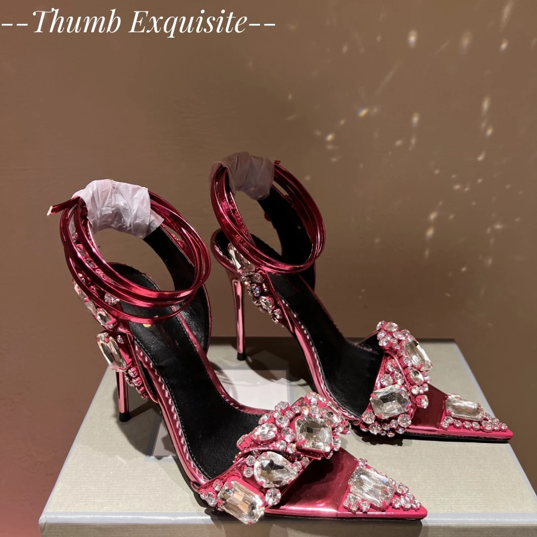 Rhie Gladiator Womens Heels Lace up Banquet Crystal Shoes Summer Slim High Heel Sandals 240605
