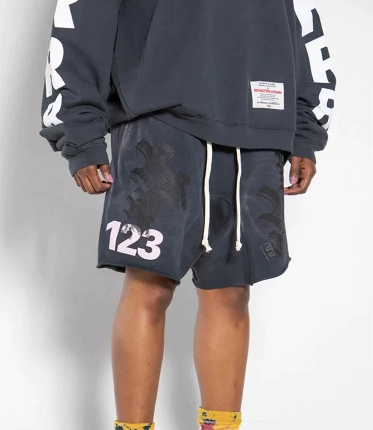 24SS Summer Vintage Patchwork RRR123 Print Shorts Men Women Quality Sanskrit Washed RRR-123 Drawstring Cotton Shorts 240603