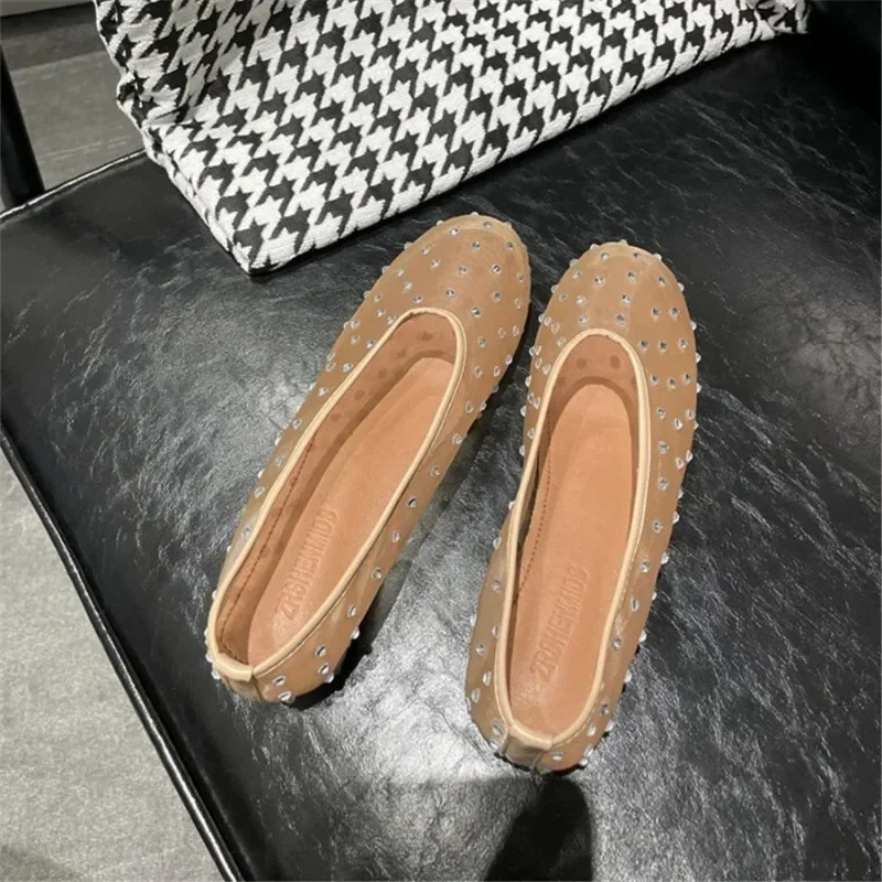 Simple ballet casual walking womens rhie sliding shoes 2024 fashionable mesh flat dance sandals 240605