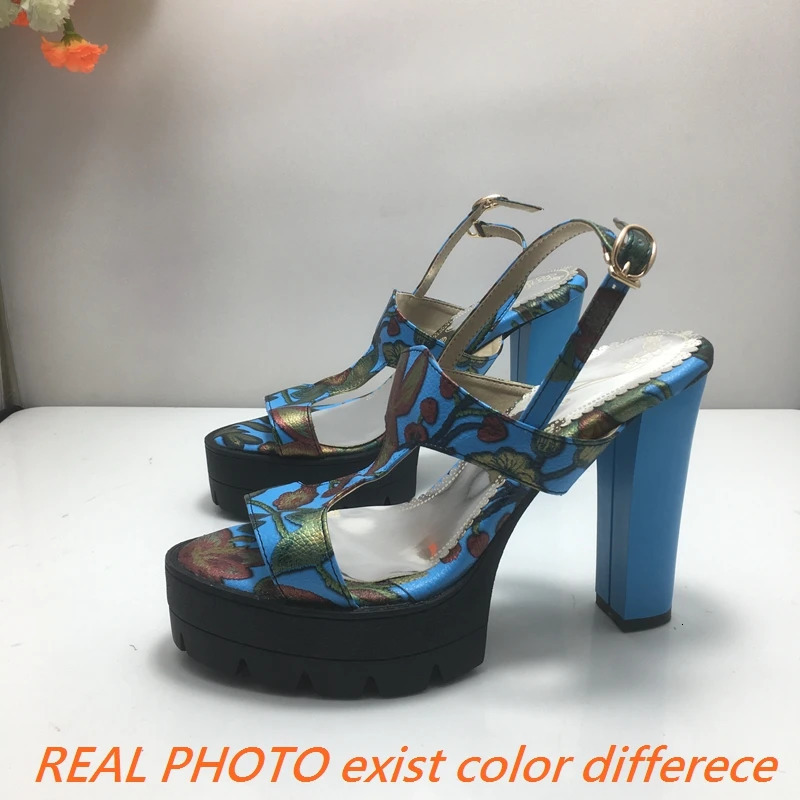 REVE CAT Fashion Womens Sandals Open Heel 12cm Platform 3.5cm Back Button Flower Mixed Color Large Size 49 50 240605