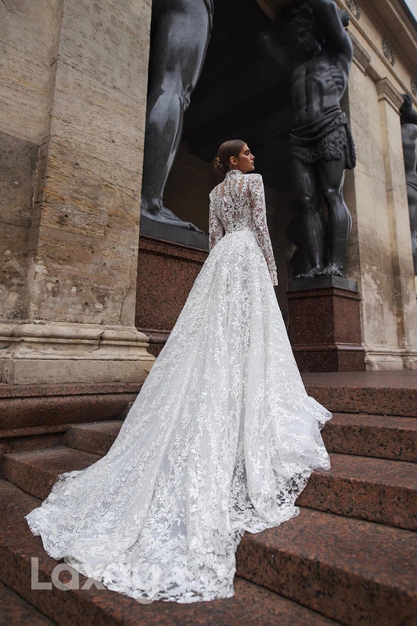 High Neck White Ivory Lace Wedding Dresses Long Sleeves Bridal Gowns For Formal Women Brides Marriage Customer Made Vestido de Novia