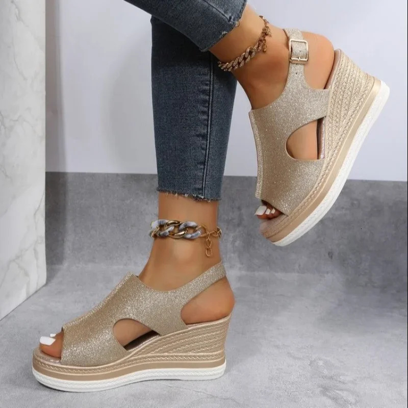 2024 Summer Womens Sandals Fashion All-match Wedge Heel Women Casual Open Toe Sandals Roman Platform Womens Shoes 240605