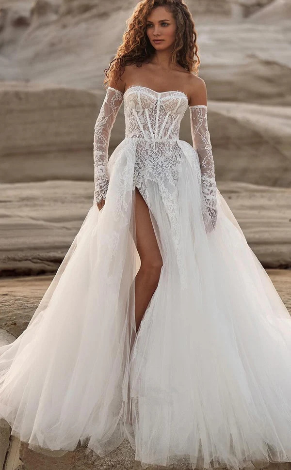 2024Lace Halter Sexy Mermaid Wedding Dress Simple High Side Split Saudi Arabic Sleeveless Applique Bridal Gown Custom Made Plus Size