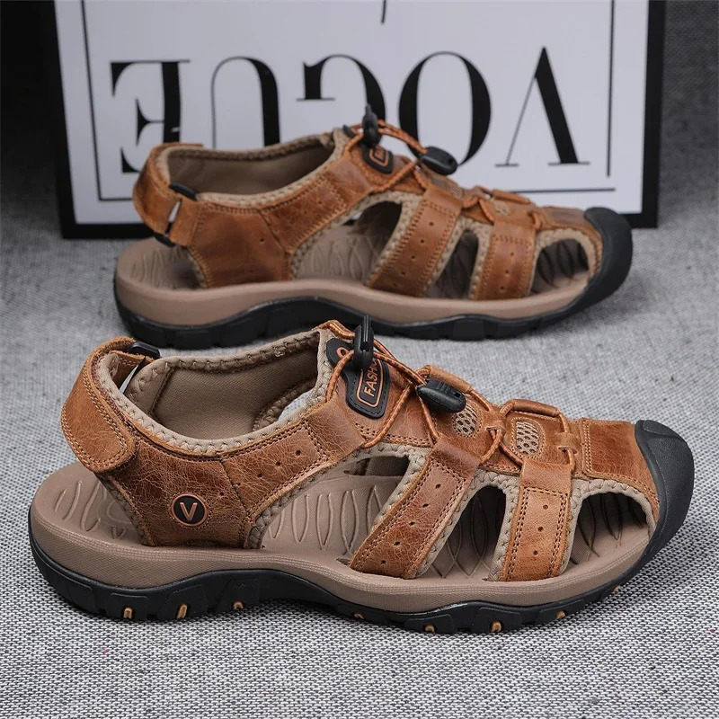 selling summer mens sandals outdoor anti slip mens beach sandals handmade genuine leather mens shoes fashionable mens sports shoes 240605