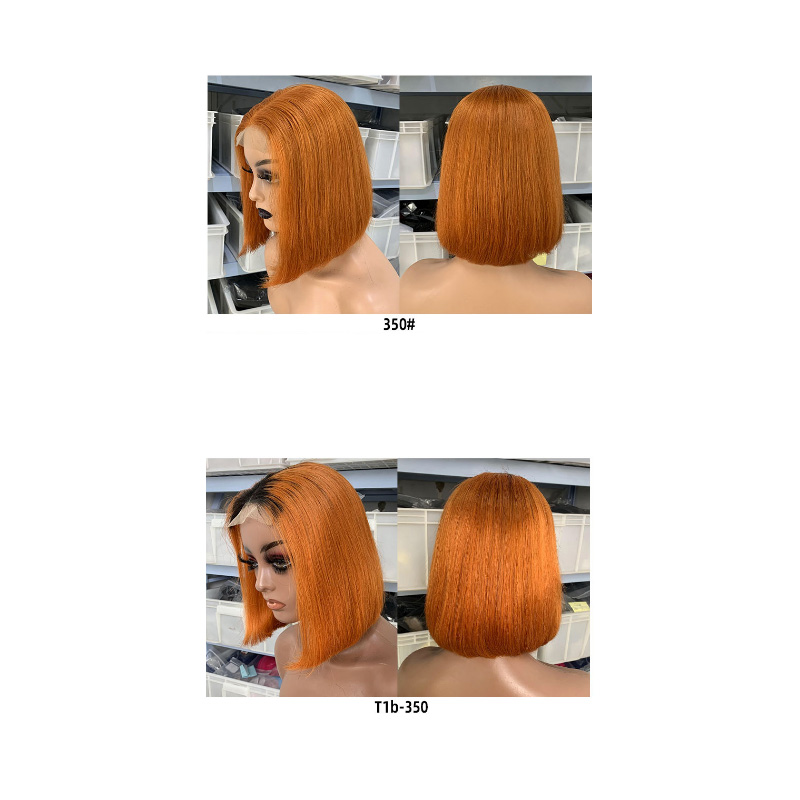 350# Orange Color 1B/350 Ombre Color Malaysian 100% Human Hair 4X4 Lace Closure Bob Wig Straight 150% Density 10-16inch