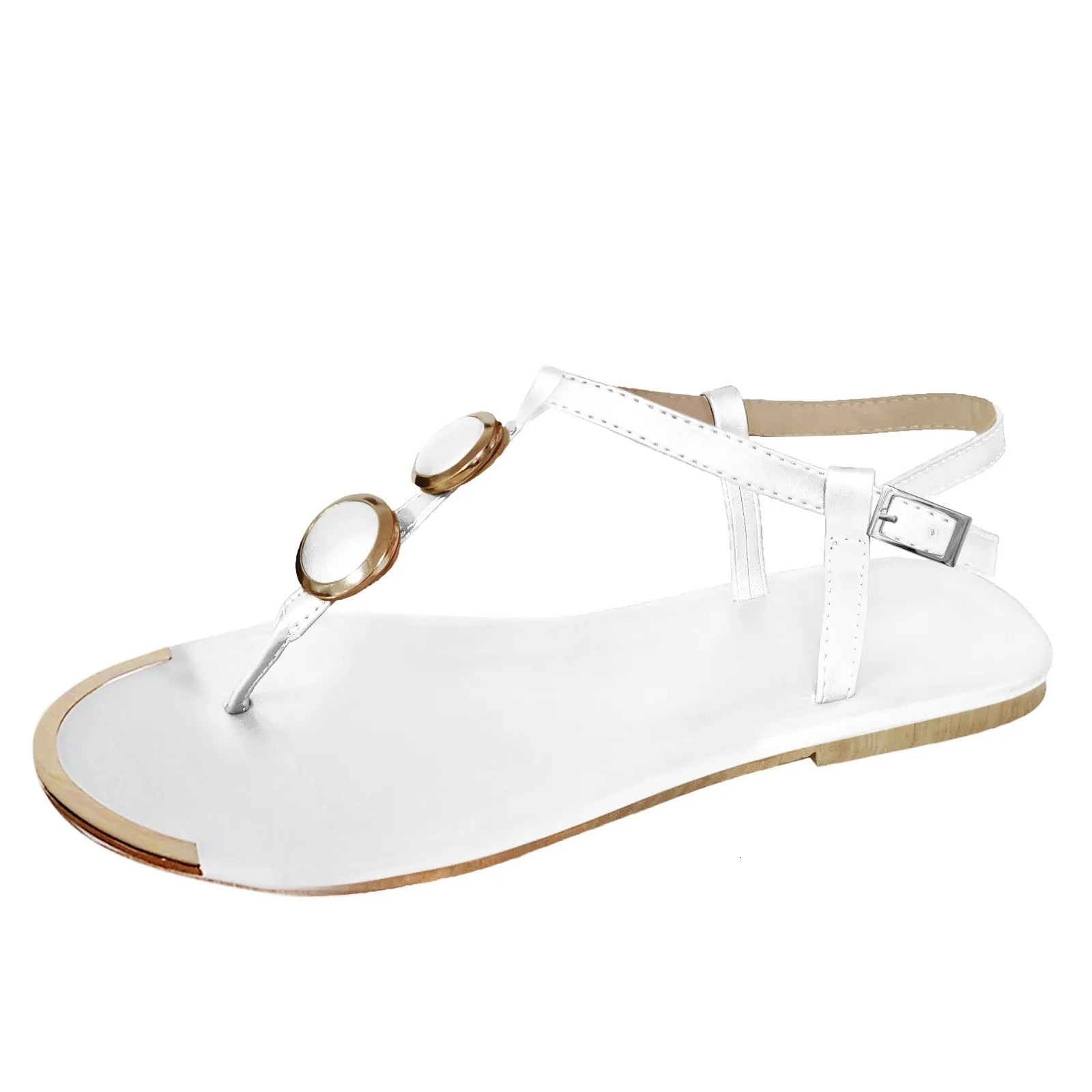 Gold Sandal For Women Open Toe Metal Buckle Decro Clip Shoes Casual Roman Flip Flops Summer Ladies Beach Sandals 240605