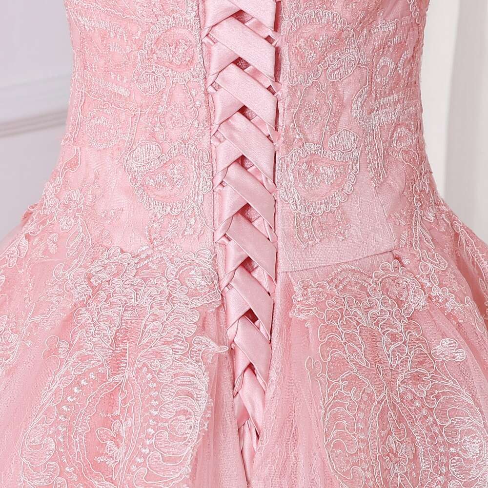 Pink Lace Muslim Dress Ball Gown Long Sleeve Princess Wedding Dresses For Women Bride Vestidos De Noiva 0605