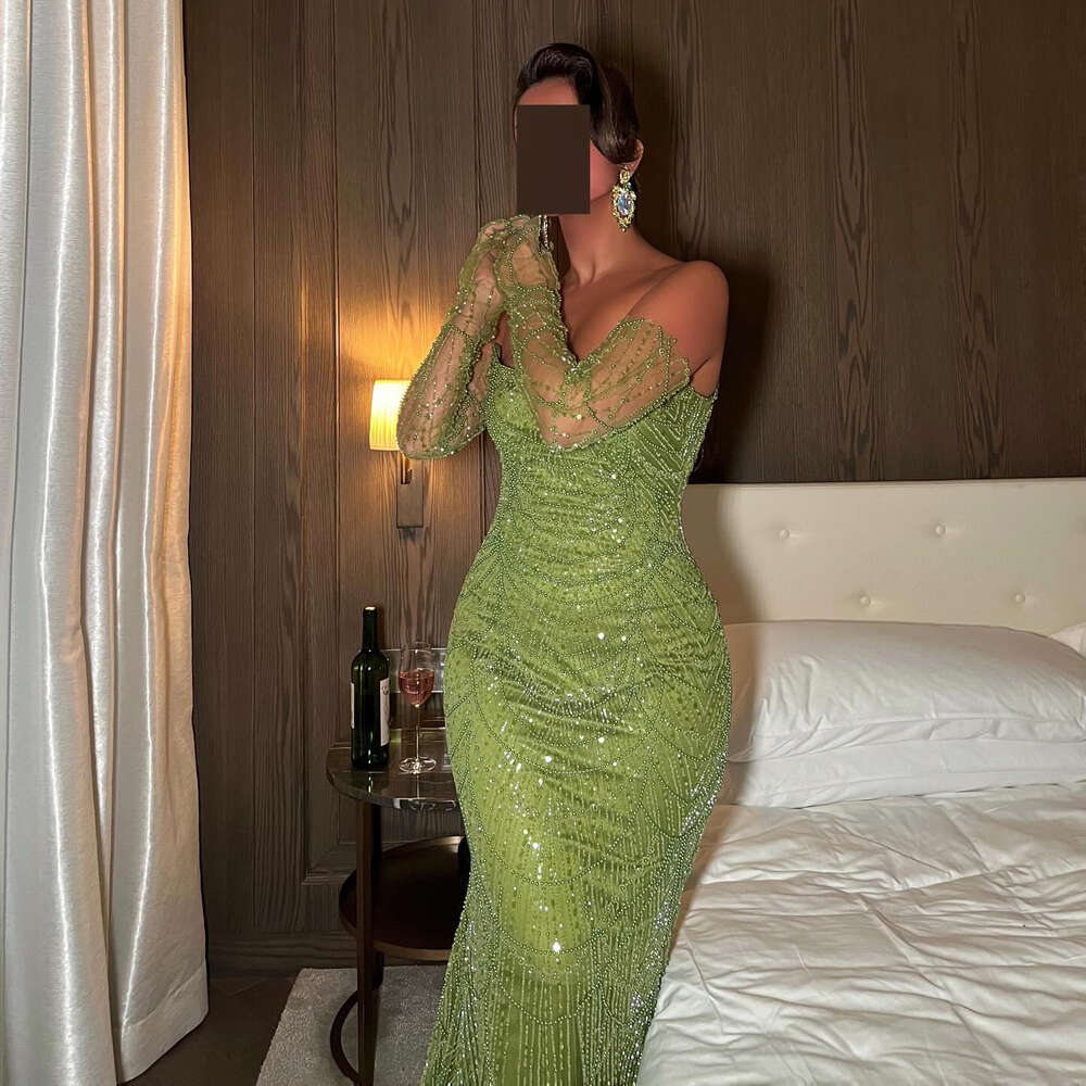 Sharon Said Dubai Mermaid Green Evening Dresses with Gloves 2024 Elegant Saudi Arabia Women specialParty Gowns SS306