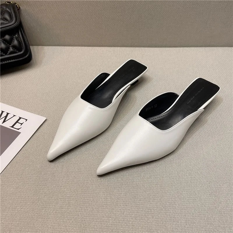 Low Heel Slippers Summer Close Toe Outdoor Mules Casual Pumps Street Style Mums Sandal Slip on Half Slippers Loafers 240605