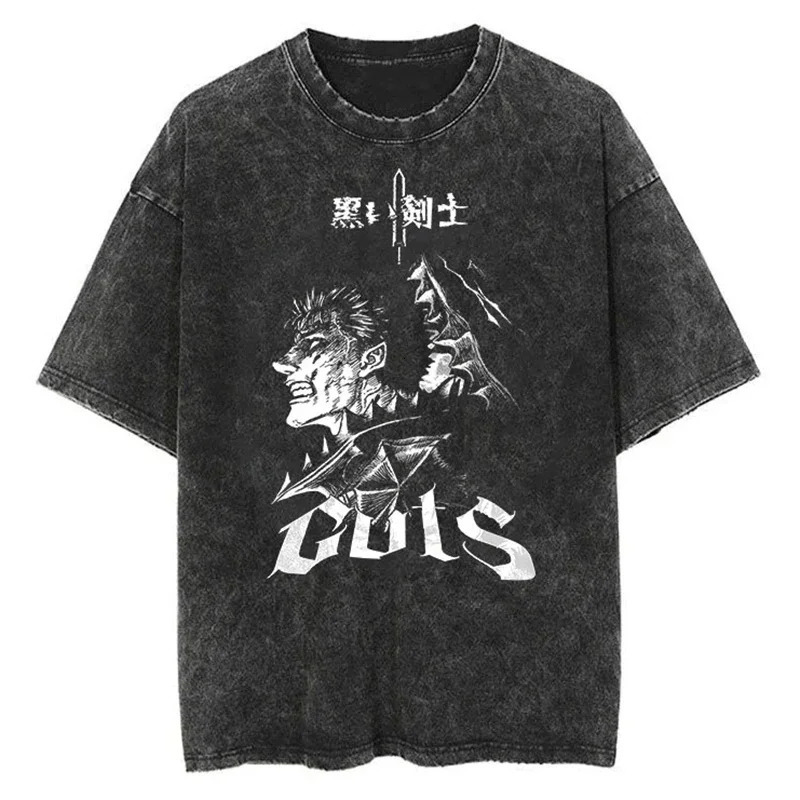 Anime Manga Graphic T-shirt for Men Women Retro Washed Cotton Tees Tops Oversized Tshirt Harajuku Gothic Streetwear Outfits 240601