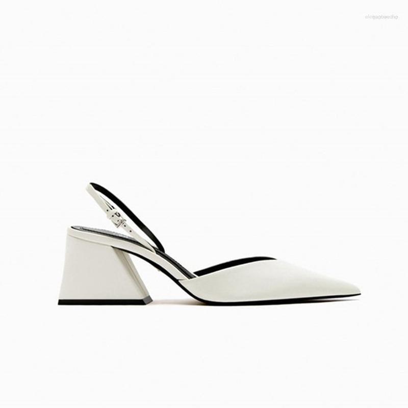 2025 S Fashion Designer Sandals Spring Autumn White Leather High Heels Women Pointed Toe Square Heel Casual Solid Office Shoes Woman