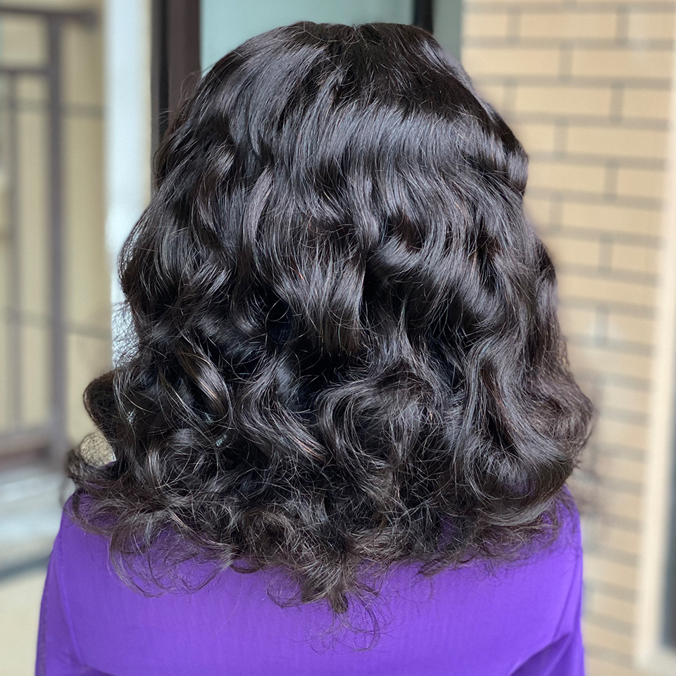 Human Hair Wig for Women 14 Inch Natural Black Glam Curl Spanish Wave Grace Wave Natural Black Wigs 13x4 Top Swiss Lace Wigs