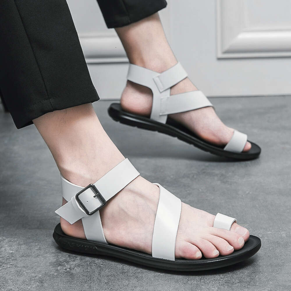 Summer Men Shoes Casual Leather Solid Color Open Toed Slip On Flat Sandals Beach Flip Flops Plus Size Sandalias Hombre Ddmysaturn