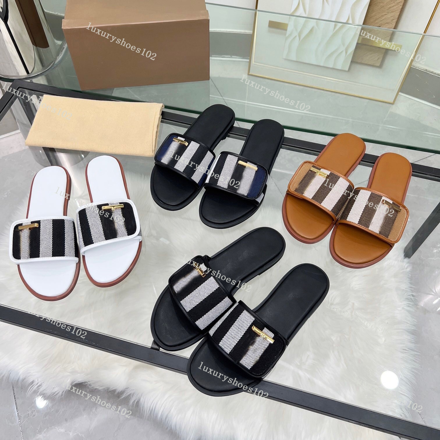 Designer Sandals Printing Tartan Slippers Casual Shoes Rubber Slide Summer Outdoors Women Men Beach Flat Slippers