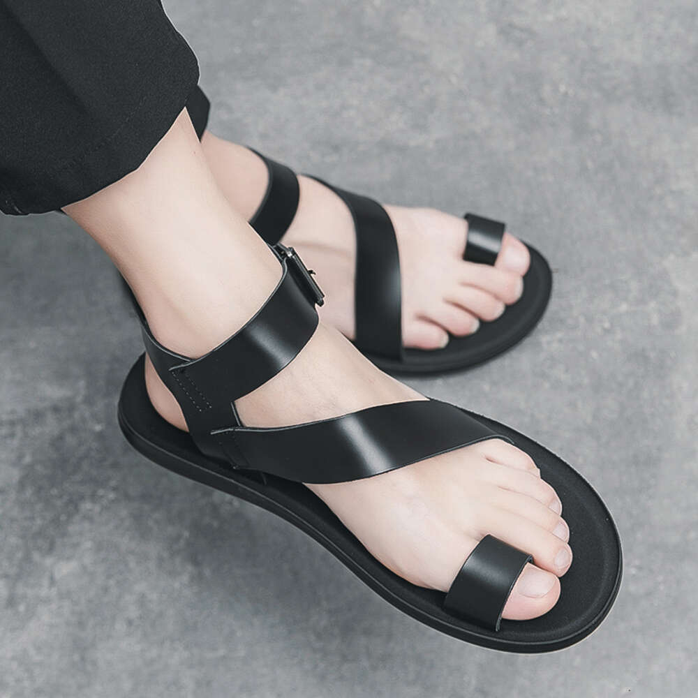 Summer Men Shoes Casual Leather Solid Color Open Toed Slip On Flat Sandals Beach Flip Flops Plus Size Sandalias Hombre Ddmysaturn