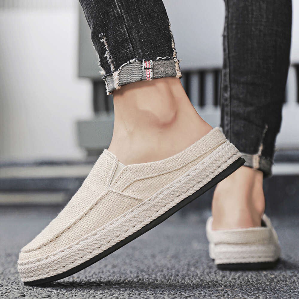 Breathable Fashion Casual Walking Running Sneakers Men Comfortable Non Slip Woven Cloth Lazy Shoes Half Slippers Ddmysaturn