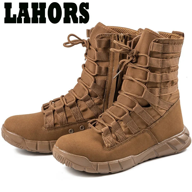 Free delivery of LAHORS light military tactical combat boots mens outdoor hiking desert army shoes breathable mens ankle boots 240605