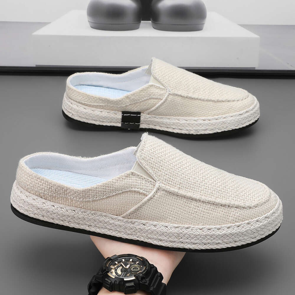 Breathable Fashion Casual Walking Running Sneakers Men Comfortable Non Slip Woven Cloth Lazy Shoes Half Slippers Ddmysaturn