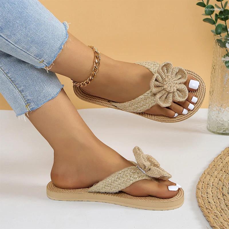 Slippers Flower Women Summer Shoes Flats Clip Toe Sandals 2024 Outdoor Flip Flops Casual Beach Walking Dress Femme Slides