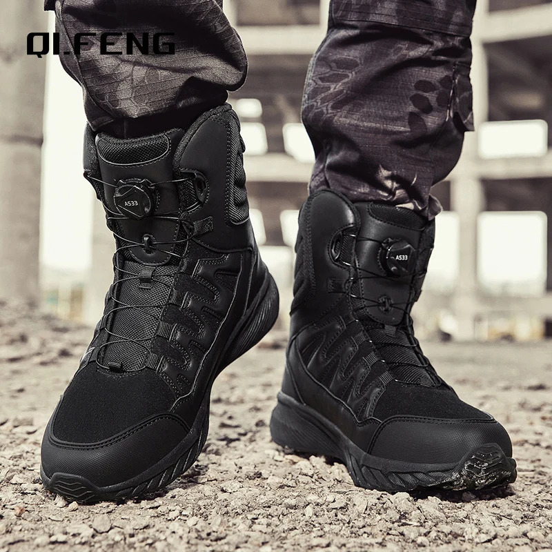 Large outdoor training military boots mens mountain hiking boots high top rotating buckle fashionable camouflage sports shoes 240605
