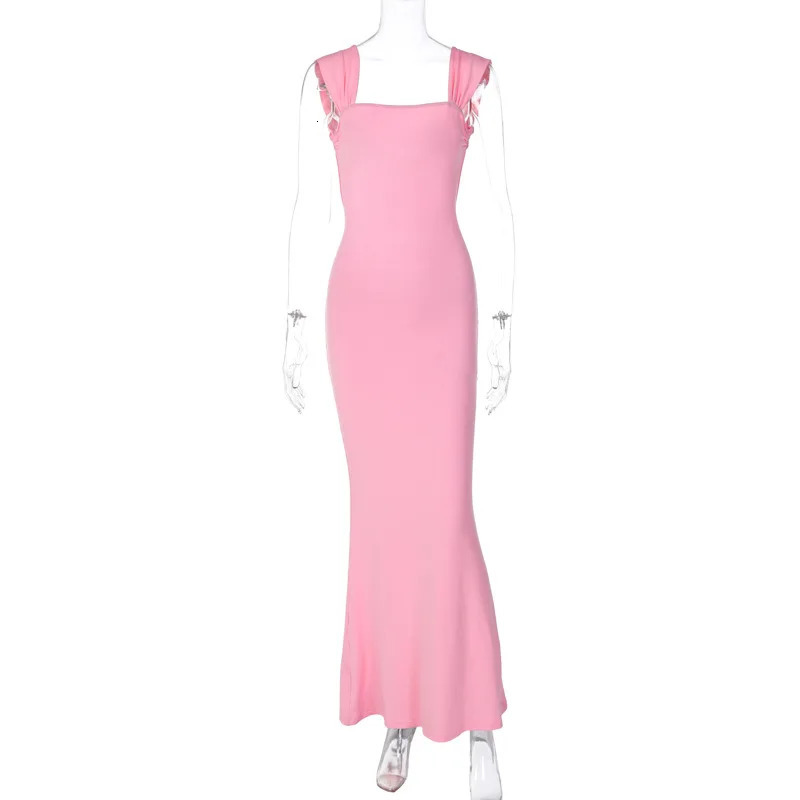 Elegant Pink Sexy Bandage Backless Maxi Dress Summer Backless Outfits for Women Birthday Vestido Sun Dresses Chic Sexy Dress 240530