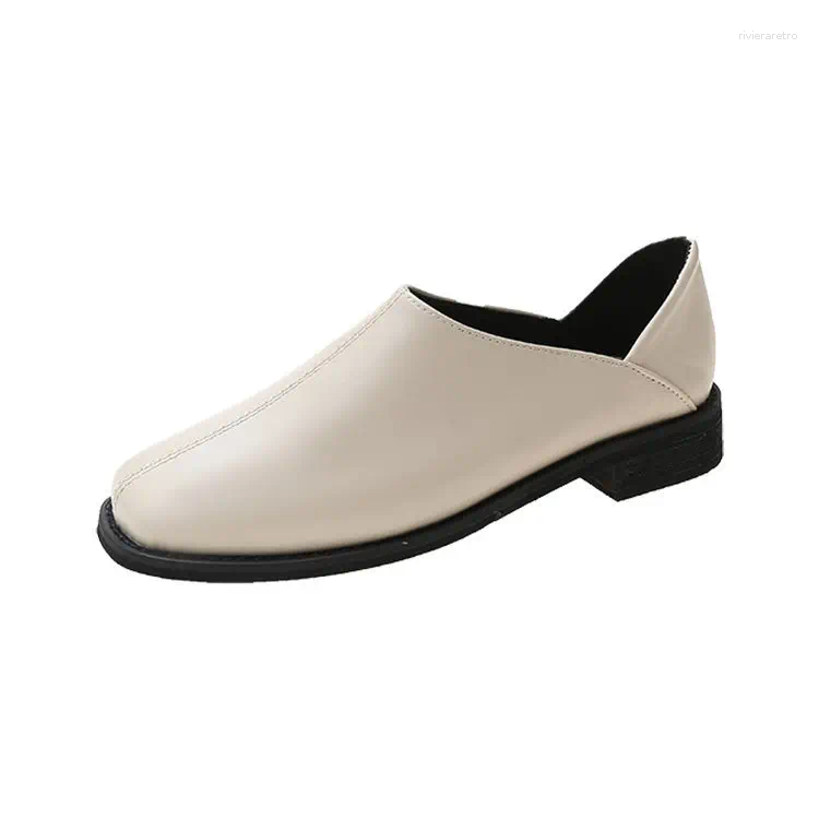 Casual Shoes 2024 Spring V Open Sewing Leather Woman Square Toe Grandma Gloves Flats Female Mules Slip On Loafers