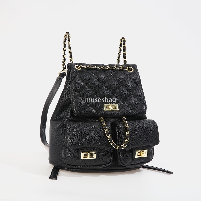 New niche design backpack, small fragrant style diamond grid backpack, fashionable college style chain, large capacity backpack