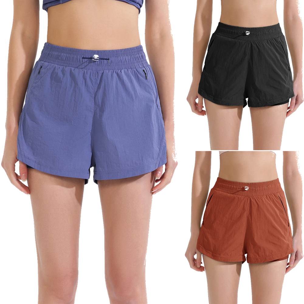 Women's High Waist Running Shorts with Liner Quick Dry Athletic Workout Shorts Yoga Shorts Lace Tennis Running Casual Biker Gym Shorts Zip Pocket Sports