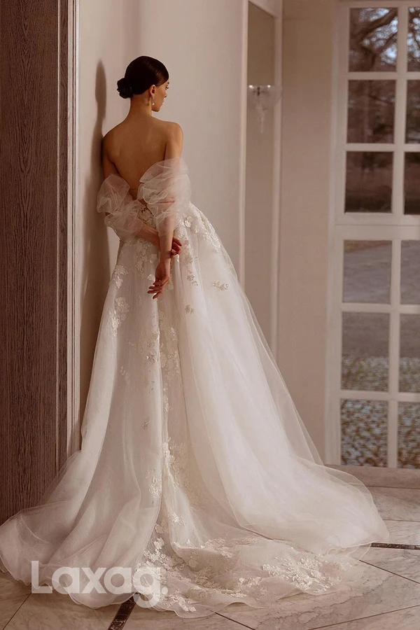 2024A Simple White Tulle E Wedding Dresses With Detachable Wrap Off The Shoulder Long Sleeves Pleats Sweetheart Boho Bridal Gowns Sweeart 6660312