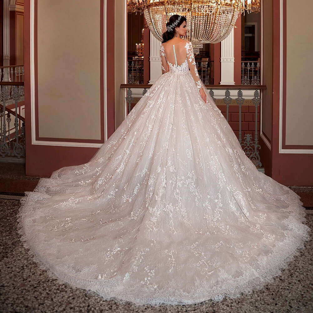 Gorgeous Lace Applique Robe Mariage Ball Gown Wedding Dress Long Sleeve Abito Da Sposa Vestidos De Novia Bride Dresses 0605 0219