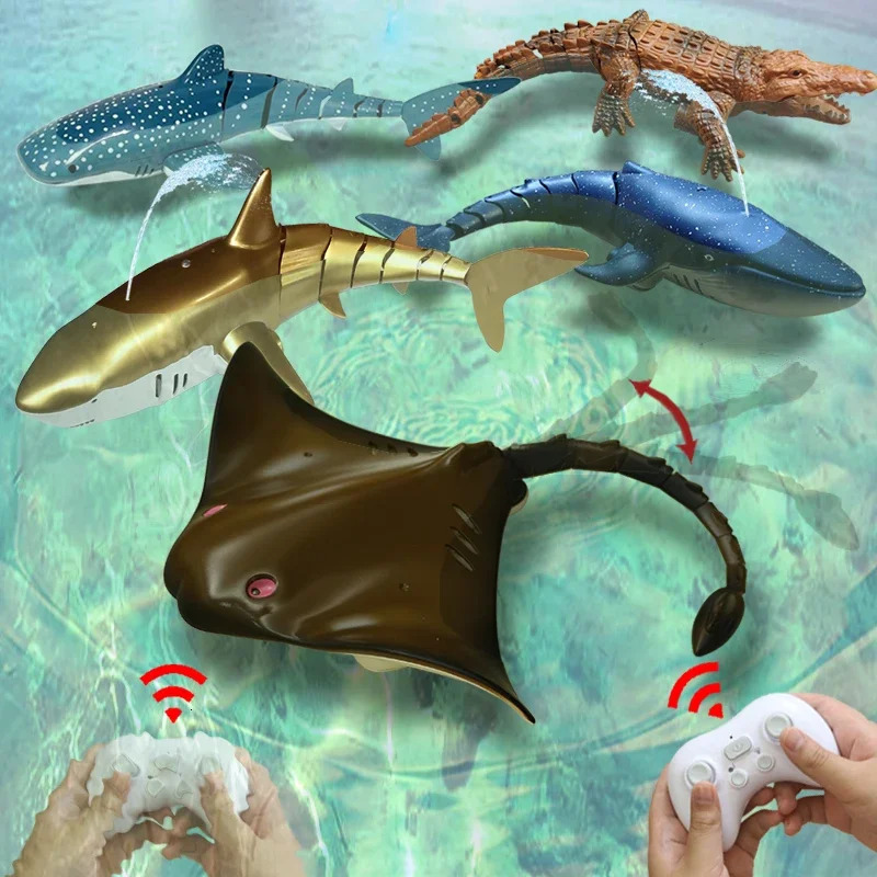 Water Swimming Pools Tub Robots Remote Control Sharks Baby Bath Toys for Boys Children Kids Electric Rc Animals Bionic Fish Ship 240531