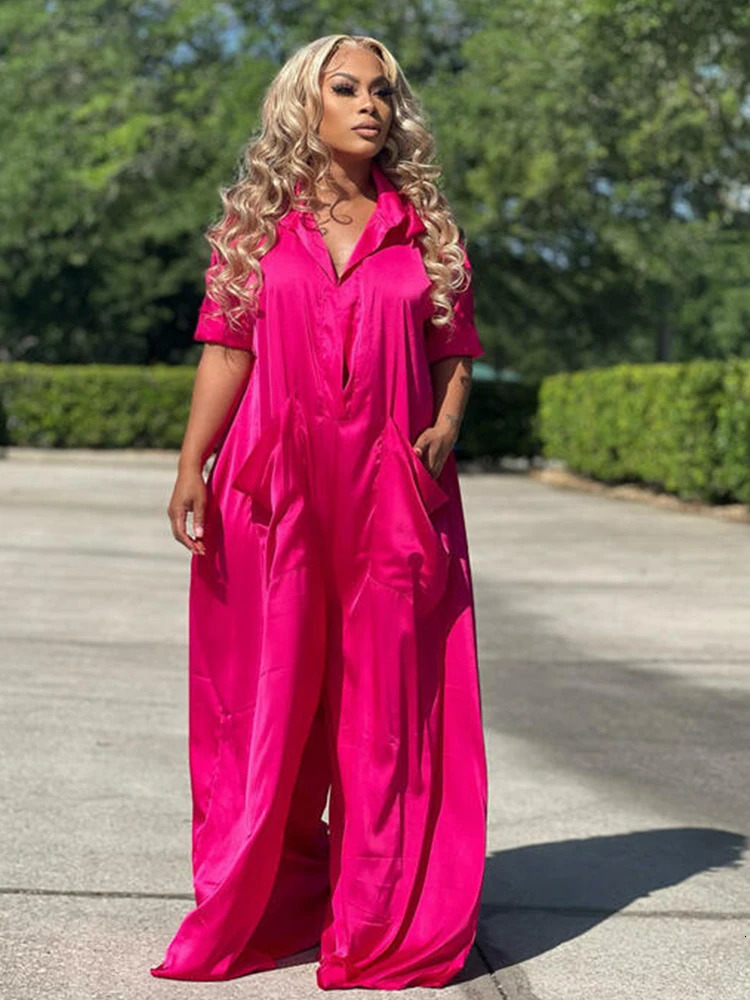 Jumpsuit Women Summer Streetwear Short Sleeve Loose Solid Casual Jumpsuits Fashion Satin Jumpsuit Wholesale Bulk Drop 240601