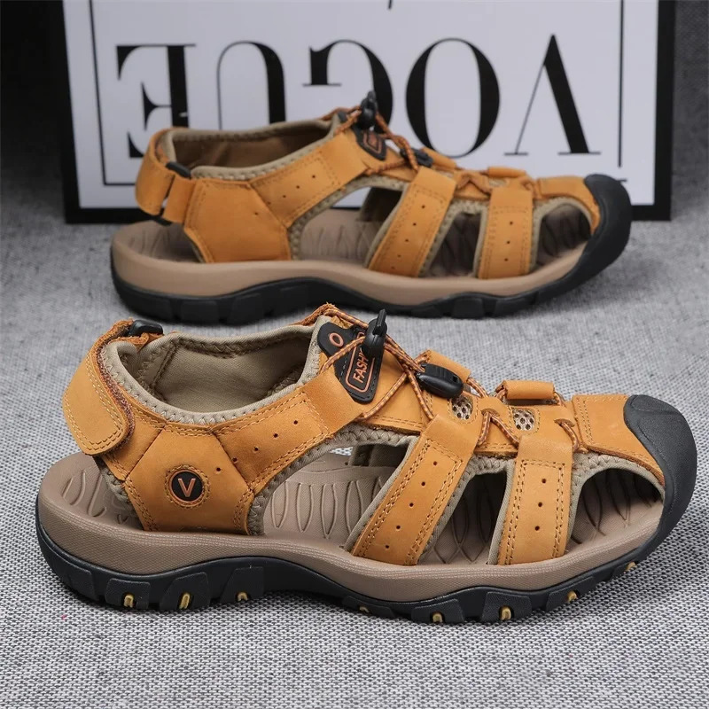selling summer mens sandals outdoor anti slip mens beach sandals handmade genuine leather mens shoes fashionable mens sports shoes 240605