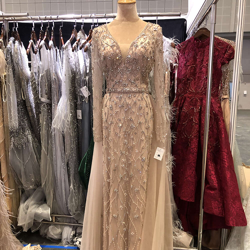 Lilac Long Sleeves Evening Dresses 2024 Dubai Elegant Dia Mermaid Beaded Formal Dress Serene Hill LA70341