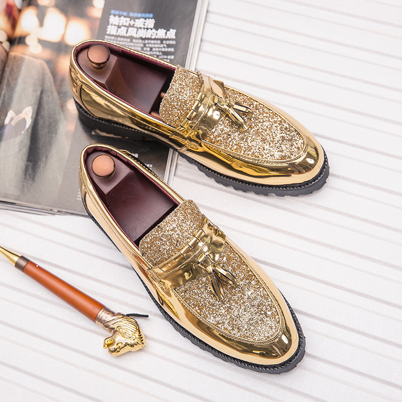 Large size new product pointed men's trend sequins leather boots English dress free shipping shoes