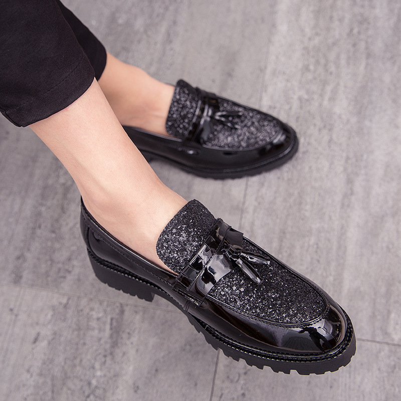 Large size new product pointed men's trend sequins leather boots English dress free shipping shoes