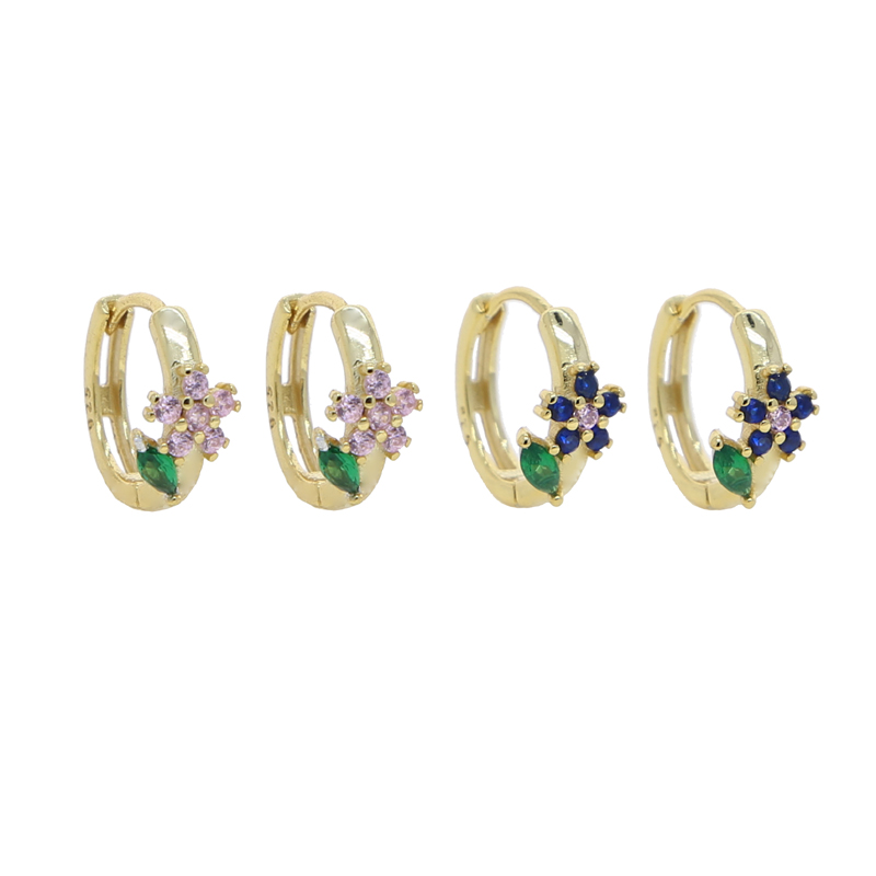 Sterg Sier Blue Pink Zircon Hoop Earrings for Women