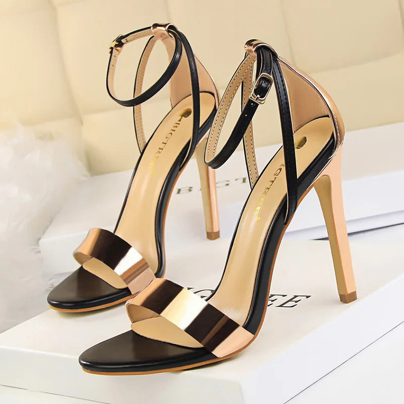 Summer Women 11cm High Heels Sandals Women Open Toe Fetish Heels Lady Wedding Bridal Gladiator Nightclub Champagne Gold Shoes 240605