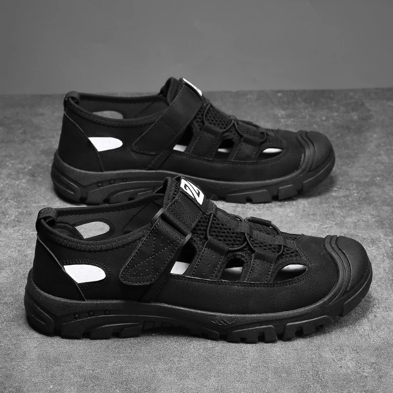 Mens summer sandals casual breathable comfortable mesh shoes retro leather apartments outdoor beach shoes mens shoes 240605